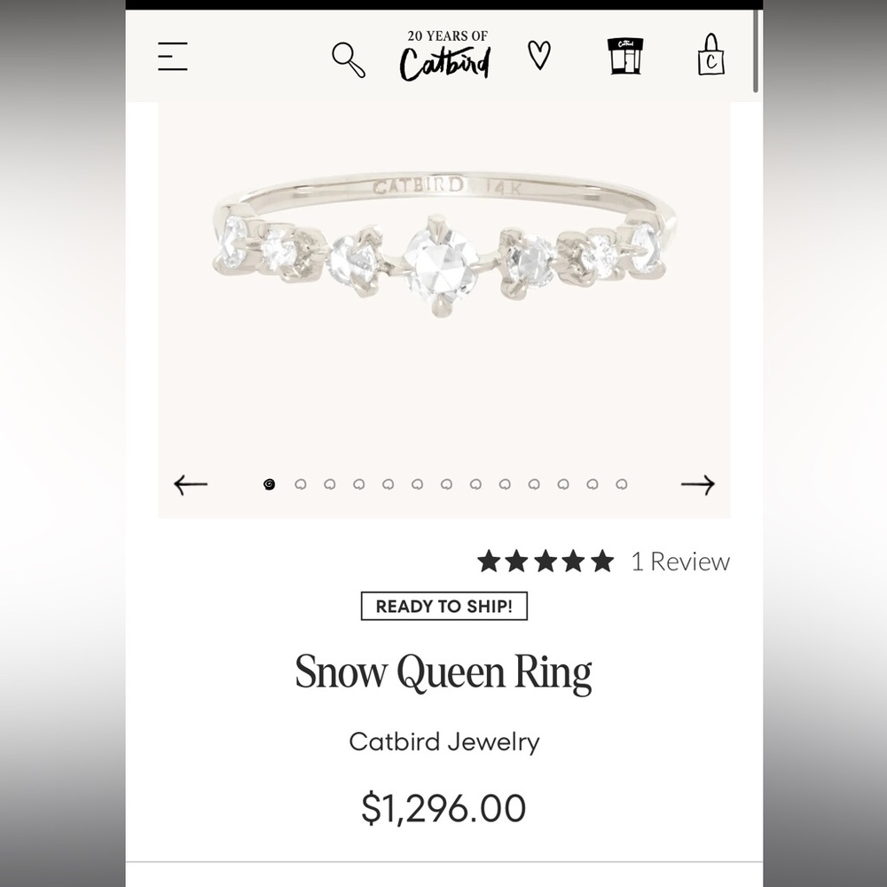 Catbird Snow Queen ring mint condition! Diamonds and 14k white gold.